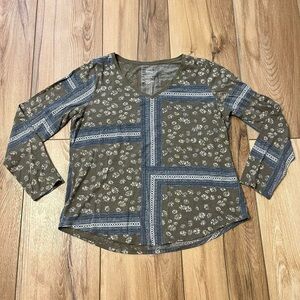 Sonoma Green and Blue Floral Long Sleeve Top